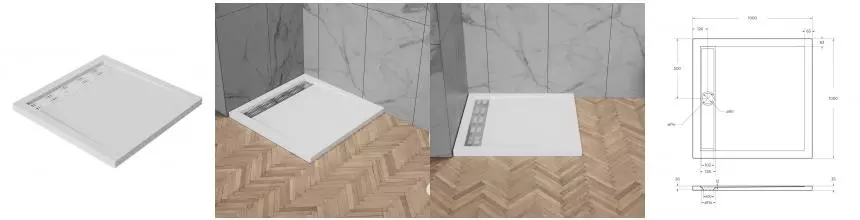 Душевой поддон «Belbagno» TRAY-BB-DUE-A-100-4-W0 низкий акриловый квадратный без сифона белый