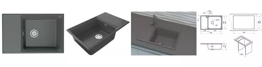 Мойка для кухни «Point» Этна 78/50 кварц графит Мойка для кухни «Point» Этна 78/50 кварц графит