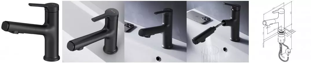 Смеситель для раковины «Am.Pm» X-Joy F85B02922 с выдвижным изливом чёрный матовый Смеситель для раковины «Am.Pm» X-Joy F85B02922 с выдвижным изливом чёрный матовый