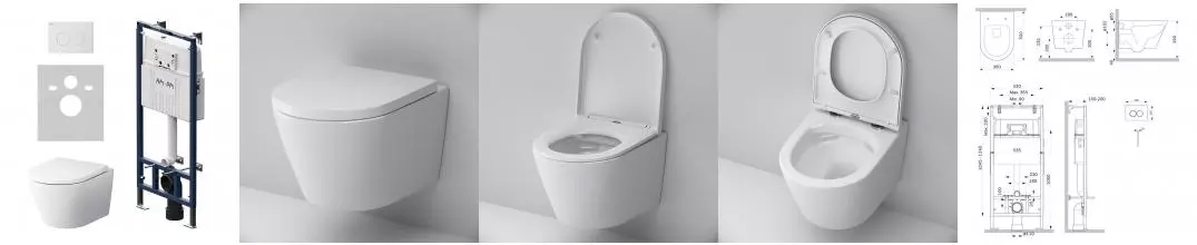 Комплект инсталляция с унитазом, крышкой и кнопкой смыва «Am.Pm» Sense IS100101.741701 безободковый белый