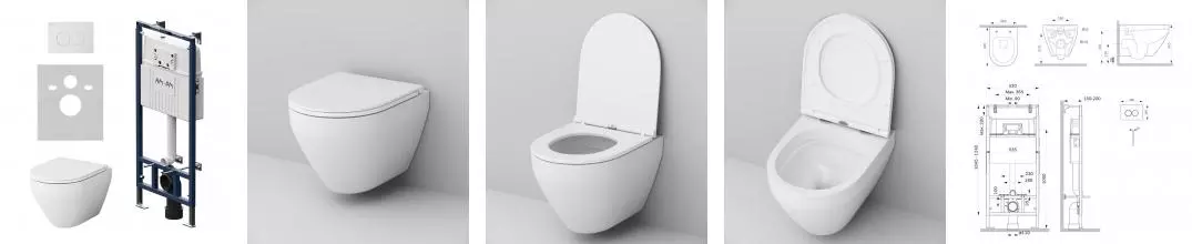 Комплект инсталляция с унитазом, крышкой и кнопкой смыва «Am.Pm» Spirit V2.0 IS100101.701700 безободковый белый