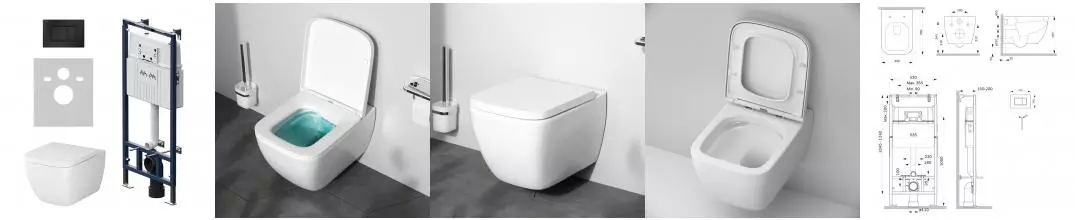 Комплект инсталляция с унитазом, крышкой и кнопкой смыва «Am.Pm» Gem IS100238.901701 безободковый белый