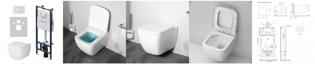 Комплект инсталляция с унитазом, крышкой и кнопкой смыва «Am.Pm» Gem IS100201.901701 безободковый белый