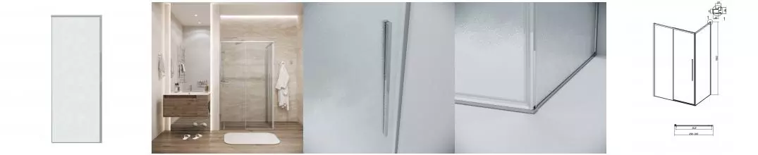 Боковая стенка 200.K33.01.90.10.02 Galaxy (90*195) хром, стекло шиншилла, 1 место 200.K33.01.90.10.02 · Galaxy, Grossman, 200.K33.01.90.10.02