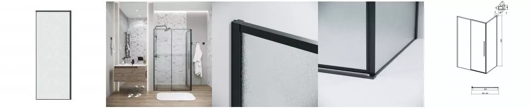 Боковая стенка 200.K33.01.90.21.02 Galaxy (90*195) чёрный матовый, стекло шиншилла, 1 место 200.K33.01.90.21.02 · Galaxy, Grossman, 200.K33.01.90.21.02