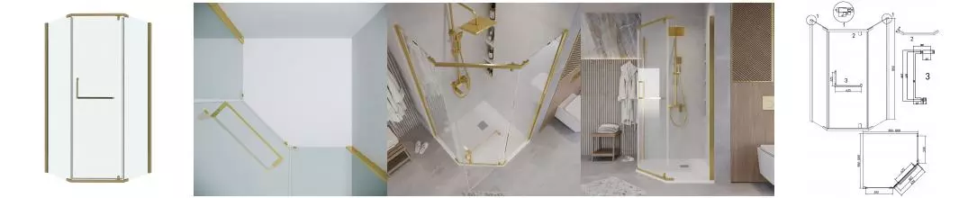 Душевой угол-ограждение «Grossman» Pragma 302.K33.03.1010.32.00 100/100 прозрачный/золото сатин без поддона