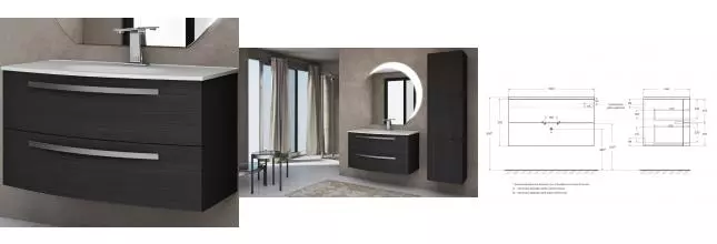 Тумба с раковиной «Cezares» Comfort 100 (Comfort 101) подвесная Grigio Scuro Тумба с раковиной «Cezares» Comfort 100 (Comfort 101) подвесная Grigio Scuro