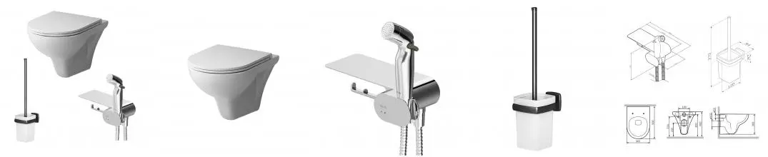 Подвесной унитаз безободковый «Am.Pm» Gem CK90H0203W белый/хром (с гигиеническим душем и аксессуарами) с сиденьем дюропласт с микролифтом