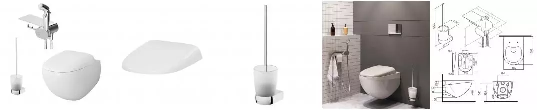 Подвесной унитаз безободковый «Am.Pm» Sensation CK30H0904W белый/хром (с гигиеническим душем и аксессуарами) с сиденьем дюропласт с микролифтом