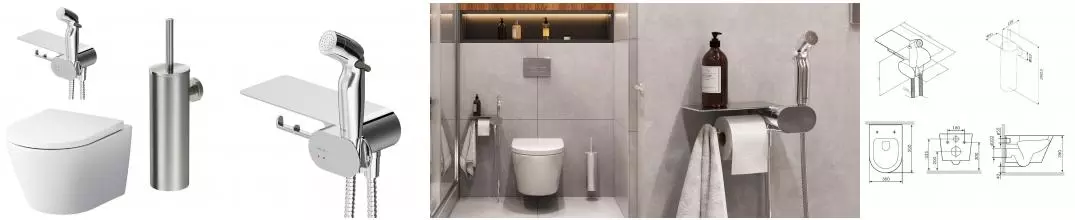 Подвесной унитаз безободковый «Am.Pm» Sense CK74H0403W белый/хром (с гигиеническим душем и аксессуарами) с сиденьем дюропласт с микролифтом