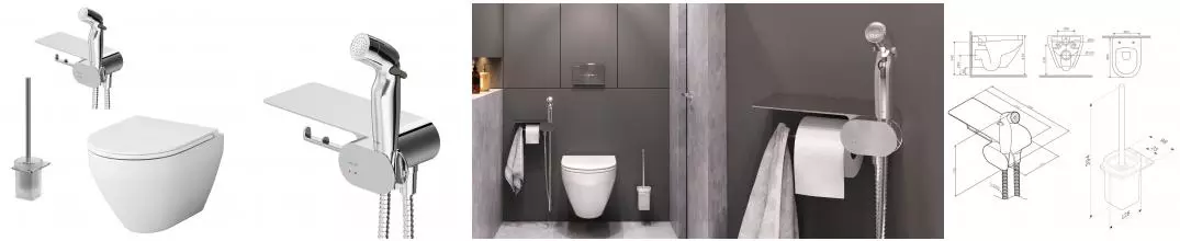 Подвесной унитаз безободковый «Am.Pm» Spirit V2.0 CK70H1003W белый/хром (с гигиеническим душем и аксессуарами) с сиденьем дюропласт с микролифтом