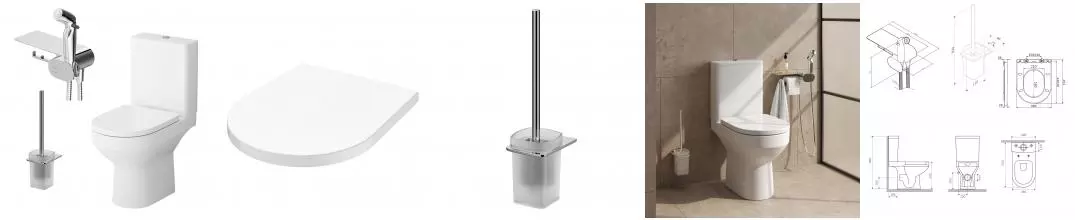 Унитаз компакт безободковый «Am.Pm» Spirit V2.0 CK70C1804W белый/хром (с гигиеническим душем и аксессуарами) с сиденьем дюропласт с микролифтом