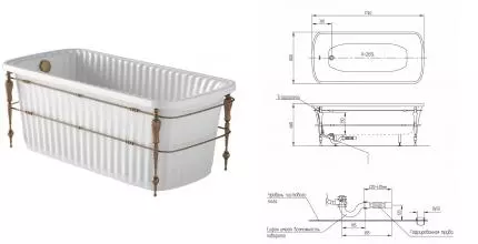 Ванна из литьевого мрамора «Migliore» Olivia Console 174/83 с каркасом с сифоном белая/бронза Ванна из литьевого мрамора «Migliore» Olivia Console 174/83 с каркасом с сифоном белая/бронза