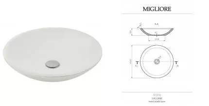 Раковина «Migliore» Arena 46/46 искусственный камень белая глянцевая
