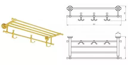 Полотенцедержатель с полкой «Migliore» Fortuna 27714 на стену золото