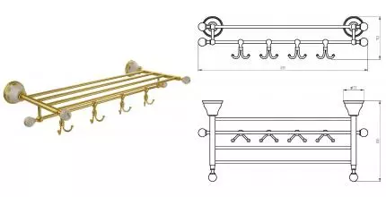 Полотенцедержатель с полкой «Migliore» Provance 17702 на стену золото