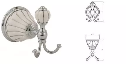 Двойной крючок «Migliore» Olivia 17554 на стену хром/белый с декором платина Двойной крючок «Migliore» Olivia 17554 на стену хром/белый с декором платина