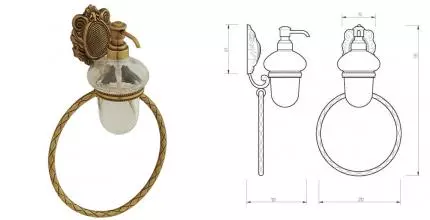 Полотенцедержатель с дозатором жидкого мыла «Migliore» Cleopatra 16627 на стену бронза