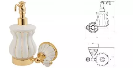 Дозатор для мыла «Migliore» Olivia 17515 на стену золото/белый с декором золото