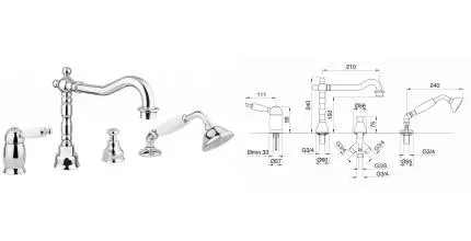Смеситель на борт ванны «Migliore» Oxford 19125 хром