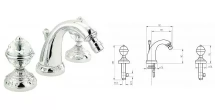 CRISTALIA См-ль д/биде на 3 отв., ручки CRYSTAL, хром 18584 · Cristalia, Migliore, 18584