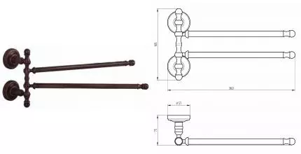 Полотенцедержатель двойной поворотный «Migliore» Mirella 17218 на стену тосканская бронза