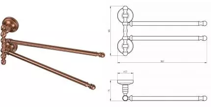 Полотенцедержатель двойной поворотный «Migliore» Mirella 17375 на стену медь