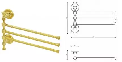 Тройной поворотный полотенцедержатель «Migliore» Fortuna 27678 на стену золото