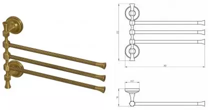 Тройной поворотный полотенцедержатель «Migliore» Fortuna 27677 на стену бронза