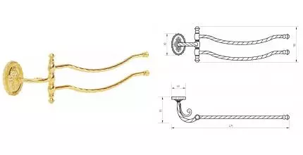 Полотенцедержатель двойной поворотный «Migliore» Edera 16949 на стену золото