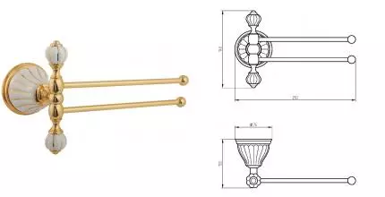 Полотенцедержатель двойной поворотный «Migliore» Olivia 17528 на стену золото/белый с декором золото Полотенцедержатель двойной поворотный «Migliore» Olivia 17528 на стену золото/белый с декором золото