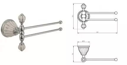 Полотенцедержатель двойной поворотный «Migliore» Olivia 17559 на стену хром/белый с декором платина Полотенцедержатель двойной поворотный «Migliore» Olivia 17559 на стену хром/белый с декором платина