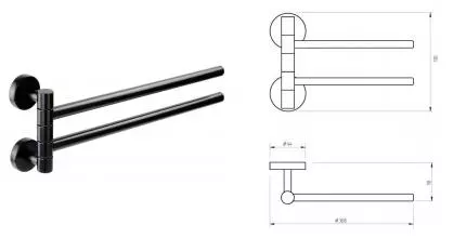 Полотенцедержатель двойной поворотный «Migliore» Fortis 31765 на стену чёрный матовый