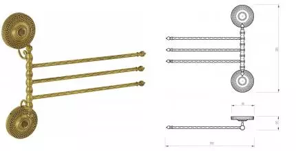 Тройной поворотный полотенцедержатель «Migliore» Montecarlo 31785 на стену бронза