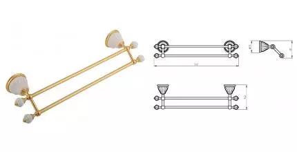 Полотенцедержатель двойной «Migliore» Olivia 17470 на стену золото/белый Полотенцедержатель двойной «Migliore» Olivia 17470 на стену золото/белый