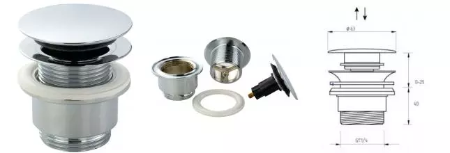 Донный клапан для раковины «Migliore» Ricambi 17953-CR с механизмом Клик-Клак хром