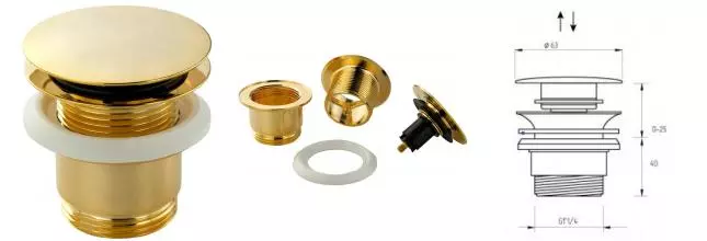 Донный клапан для раковины «Migliore» Ricambi 17961-DO с механизмом Клик-Клак золото