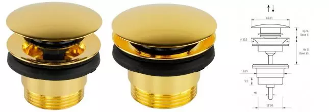 Донный клапан для раковины «Migliore» Ricambi 31775-DO универсальный с механизмом Клик-Клак золото