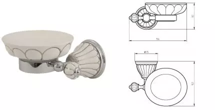 Мыльница «Migliore» Olivia 17539 на стену хром/белая с декором платина Мыльница «Migliore» Olivia 17539 на стену хром/белая с декором платина