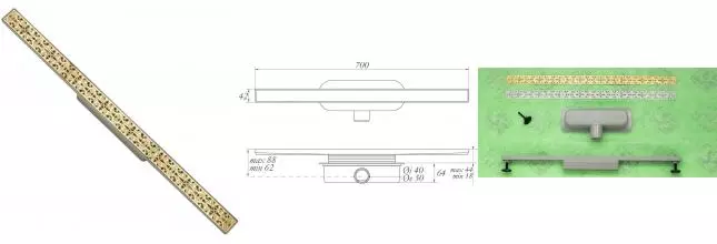 Трап для душа «Migliore» 24896-DO 700 боковой выпуск золото 