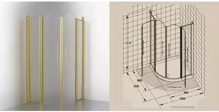 Душевой угол-ограждение «Migliore» Diadema 90/90 четверть круга матовый/золото без поддона Душевой угол-ограждение «Migliore» Diadema 90/90 четверть круга матовый/золото без поддона