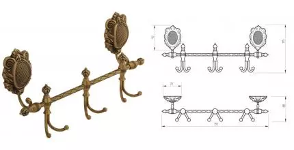 Планка с крючками «Migliore» Cleopatra 16635 на стену бронза