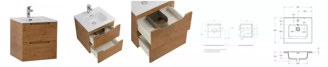 Тумба с раковиной «Belbagno» Etna 50 (51/46 BB500ETL) подвесная Rovere Nature