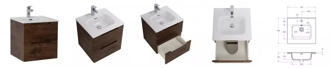 Тумба с раковиной «Belbagno» Etna 50 (51/46 BB500ETL) подвесная Rovere Moro