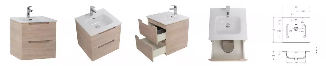 Тумба с раковиной «Belbagno» Etna 50 (51/46 BB500ETL) подвесная Rovere Grigio