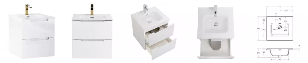 Тумба с раковиной «Belbagno» Etna 50 (51/46 BB500ETL) подвесная Bianco Lucido