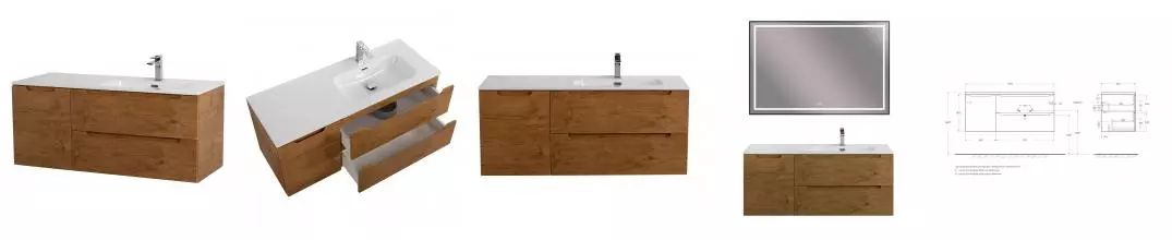 Тумба с раковиной «Belbagno» Etna 120 (121/46 BB1200ETL-R) подвесная Rovere Nature правая