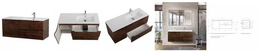 Тумба с раковиной «Belbagno» Etna 120 (121/46 BB1200ETL-R) подвесная Rovere Moro правая