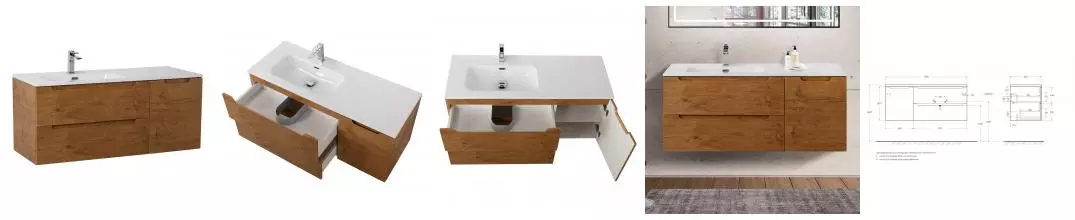 Тумба с раковиной «Belbagno» Etna 120 (121/46 BB1200ETL-L) подвесная Rovere Nature левая