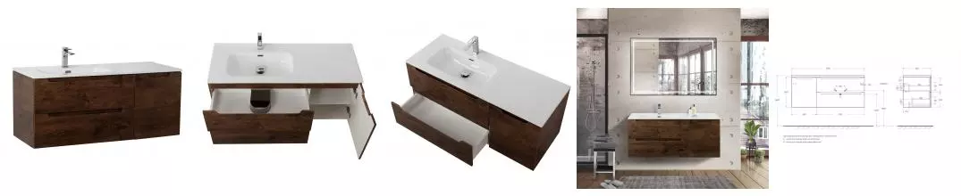 Тумба с раковиной «Belbagno» Etna 120 (121/46 BB1200ETL-L) подвесная Rovere Moro левая